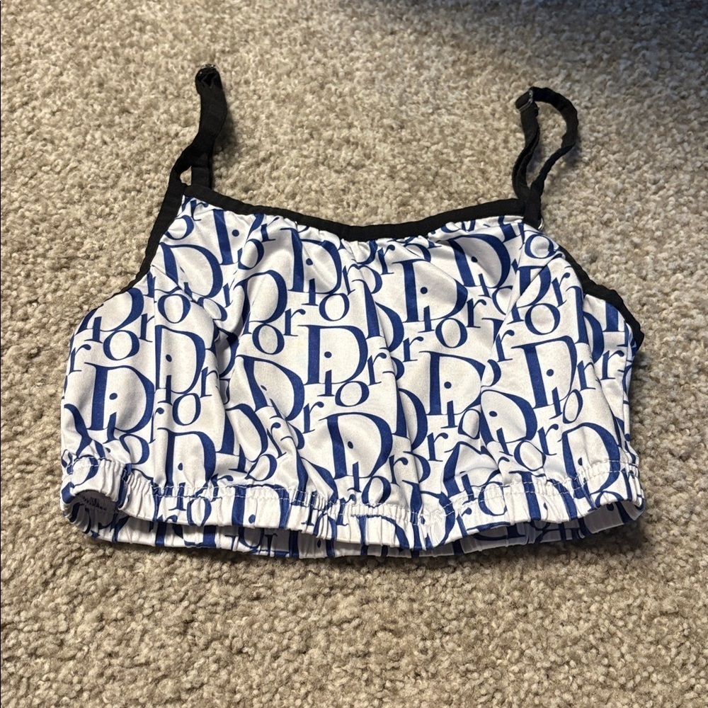 Dior monogram Cropped tank top in white and blue w/ adjustable straps